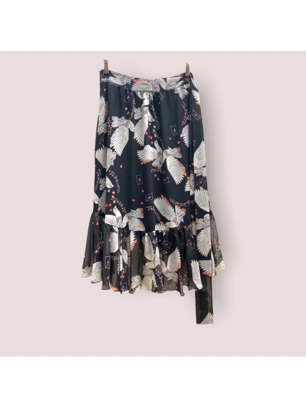 Rebecca Minkoff Black Floral High-Low Ruffle Skirt